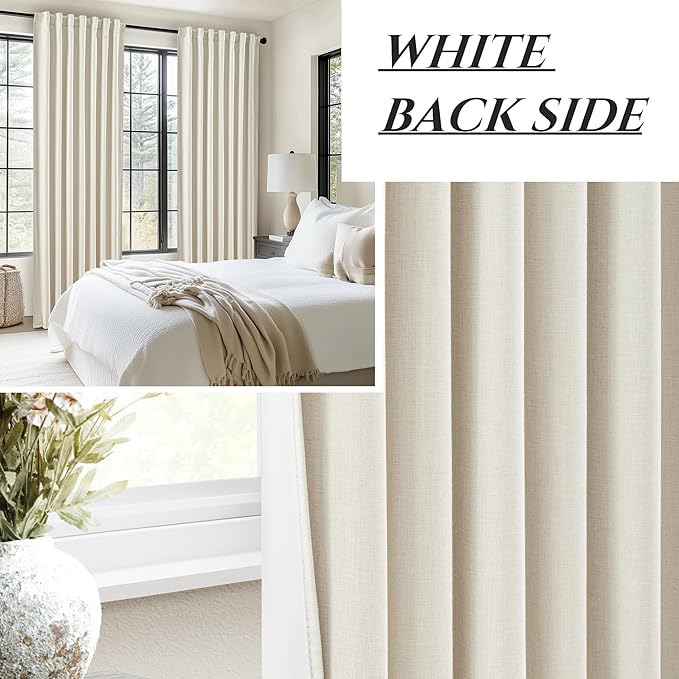 90 Inch Warm Cream Linen Blend Curtains - Image 5