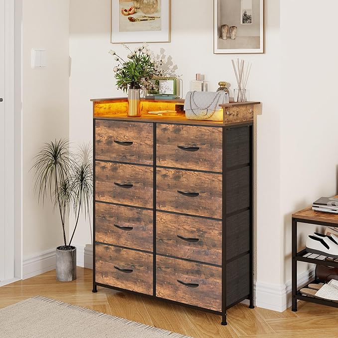Tall Dresser for Bedroom with Charge Station 8 Drawers Dresser with LED Lights - Image 8