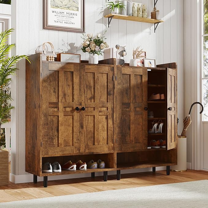 Farmhouse Shoe Cabinet with Doors, 6-Tier Wooden Shoe Organizer with Adjustable - Image 8