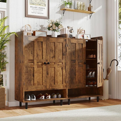 Farmhouse Shoe Cabinet with Doors, 6-Tier Wooden Shoe Organizer with Adjustable - Image 8