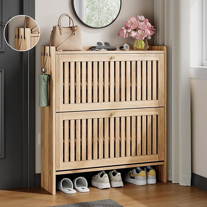 wanan 31.5" Shoe Cabinet with 2 Flip Slatted Drawers, Adjustable & Removable by Wanan