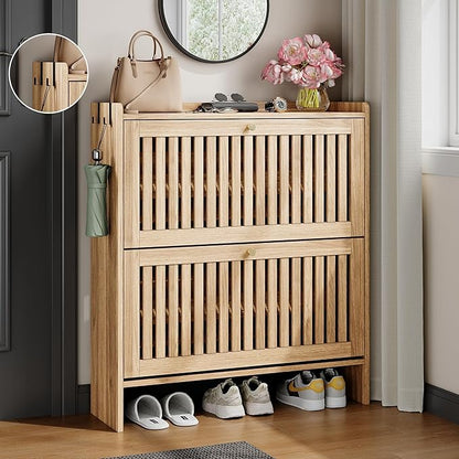 wanan 31.5" Shoe Cabinet with 2 Flip Slatted Drawers, Adjustable & Removable by Wanan