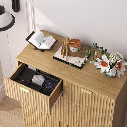 Fluted Shoe Cabinet, 4-Tier Mid Century Modern Narrow Shoe Storage Cabinet - Image 7