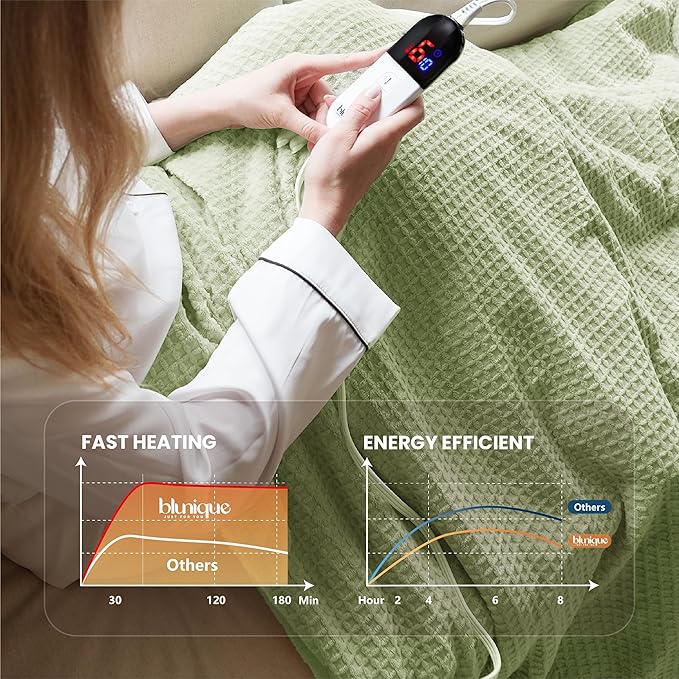 Heated Blanket Electric Blanket Full Waffle, 72x84 Inches Sherpa Fleece Fast - Image 4