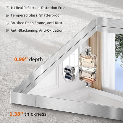 CIRCUMI Silver Bathroom Mirror, Brushed Finish, Tempered Glass, Large Mirror - Image 3