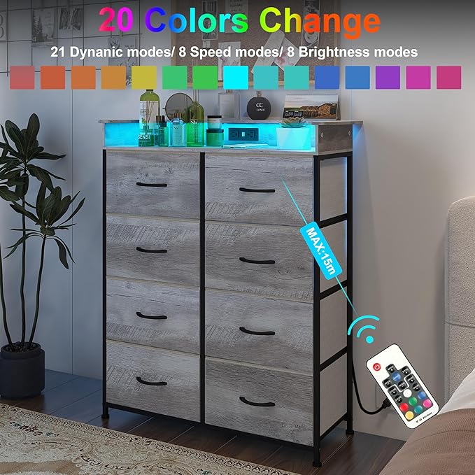 Dresser for Bedroom with Charing Station Grey Dresser with LED Lights Tall - Image 3
