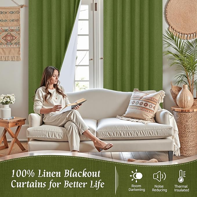LAMIT 100% Blackout Linen Curtains - Image 2