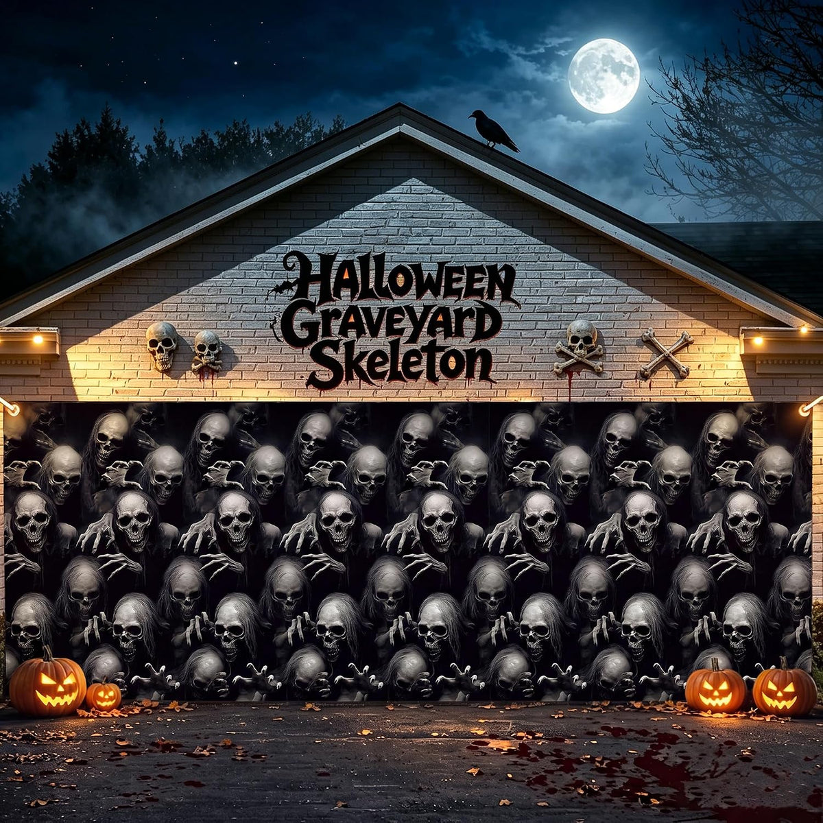 Kochorie 100 Ft x 54 Inch Halloween Graveyard Skeleton Tablecloth Roll with C...
