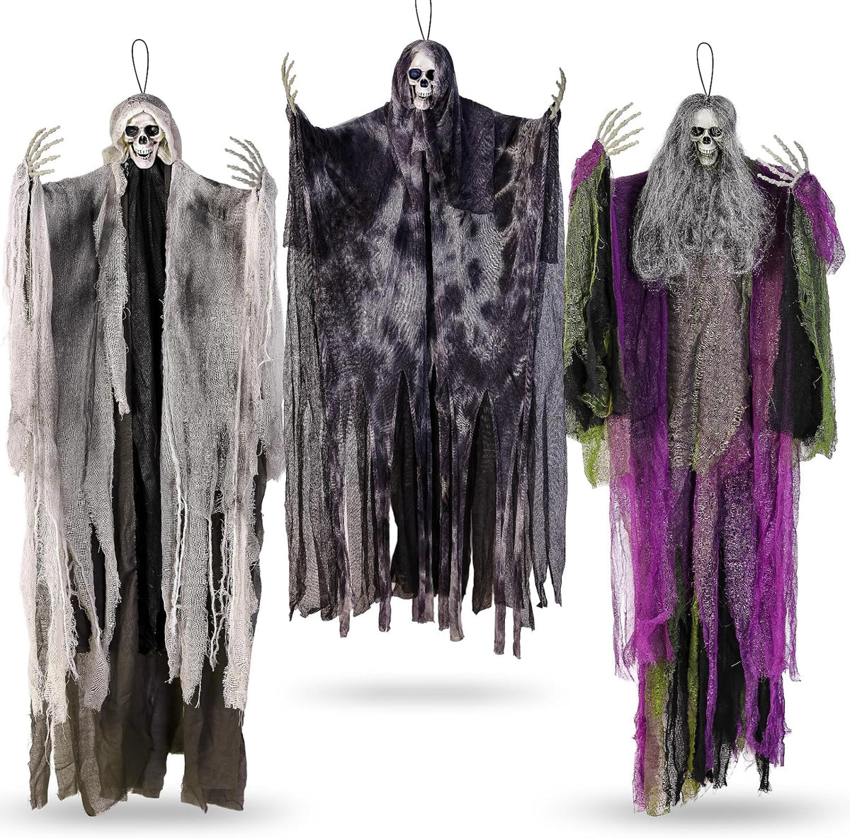 3PCS Hanging Halloween Skeleton Ghosts Decorations for Outdoor Indoor