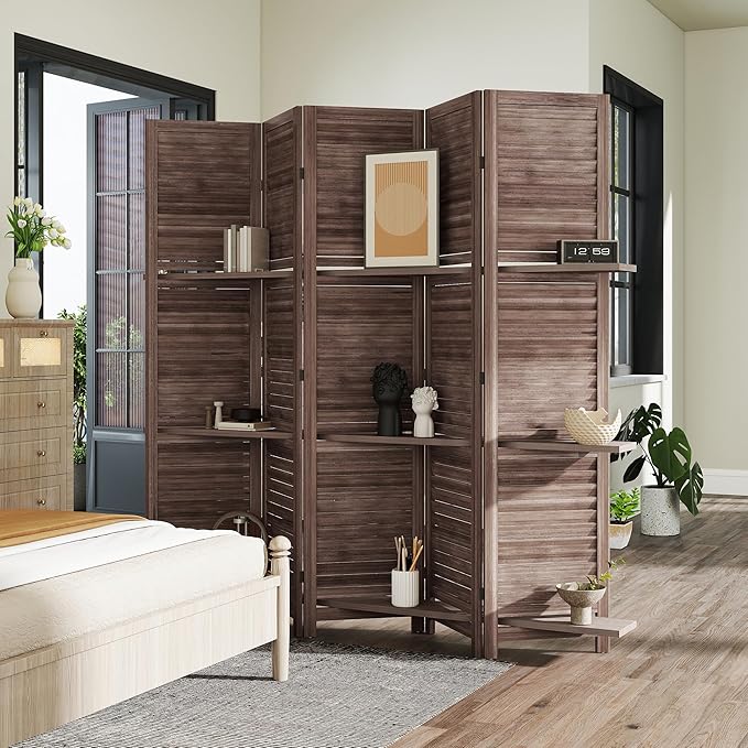 HOMCOM Room Divider, 5 Panel 67" Tall Wood Privacy Screen - Image 8