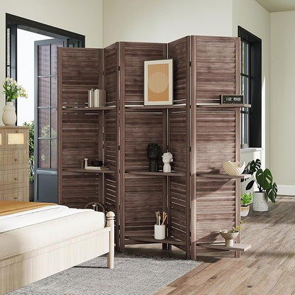 HOMCOM Room Divider, 5 Panel 67" Tall Wood Privacy Screen - Image 8
