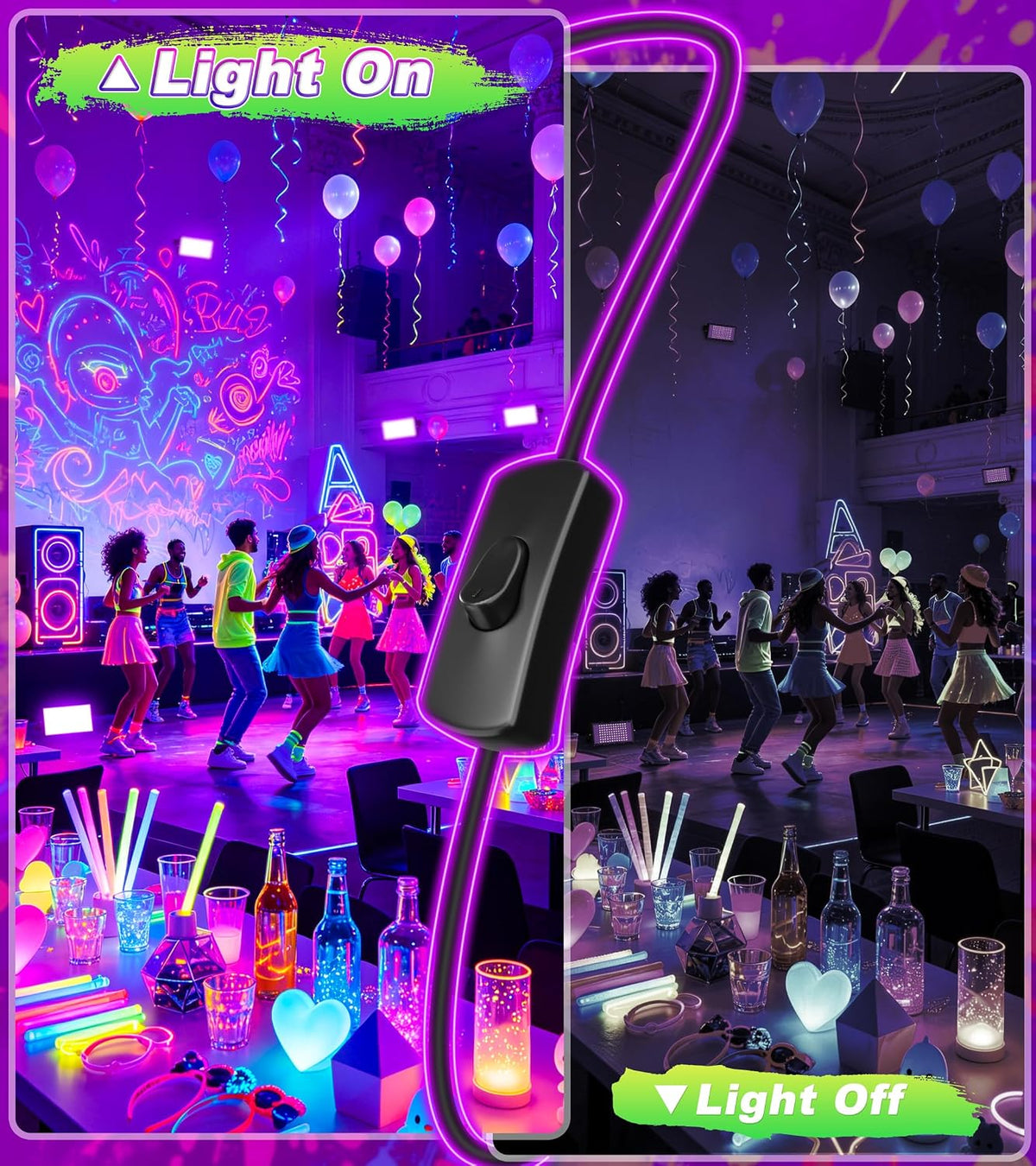 TigQiang 100W 4 Pack Black Light, Glow Party Supplies, Blacklight Halloween