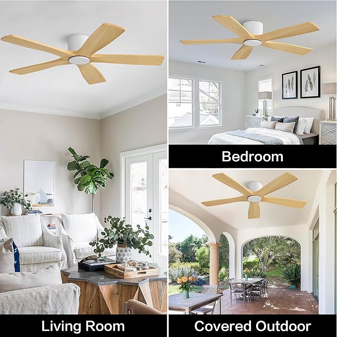 WINGBO 48" Flush Mount DC Ceiling Fans Without Lights, 5 Carved Solid Wood - Image 9