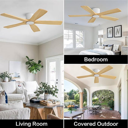WINGBO 48" Flush Mount DC Ceiling Fans Without Lights, 5 Carved Solid Wood - Image 9