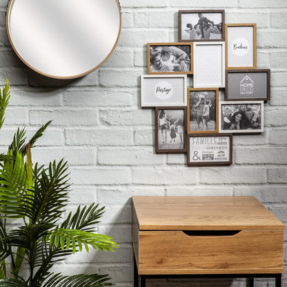 HOME DECO FACTORY - HD4213 – Multi-Photo Frame for 10 Photos Wood and White Souvenir Decoration – Beige Brown