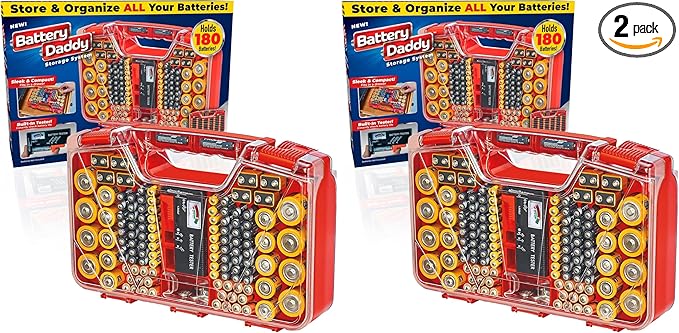 Ontel Battery Organizer with Tester | Stores 180 Batteries | Clear Locking Lid by Ontel