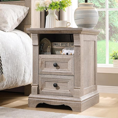 T4TREAM Farmhouse Nightstand Set of 2, Wood End Table w/Roman Column, Bedside - Image 2