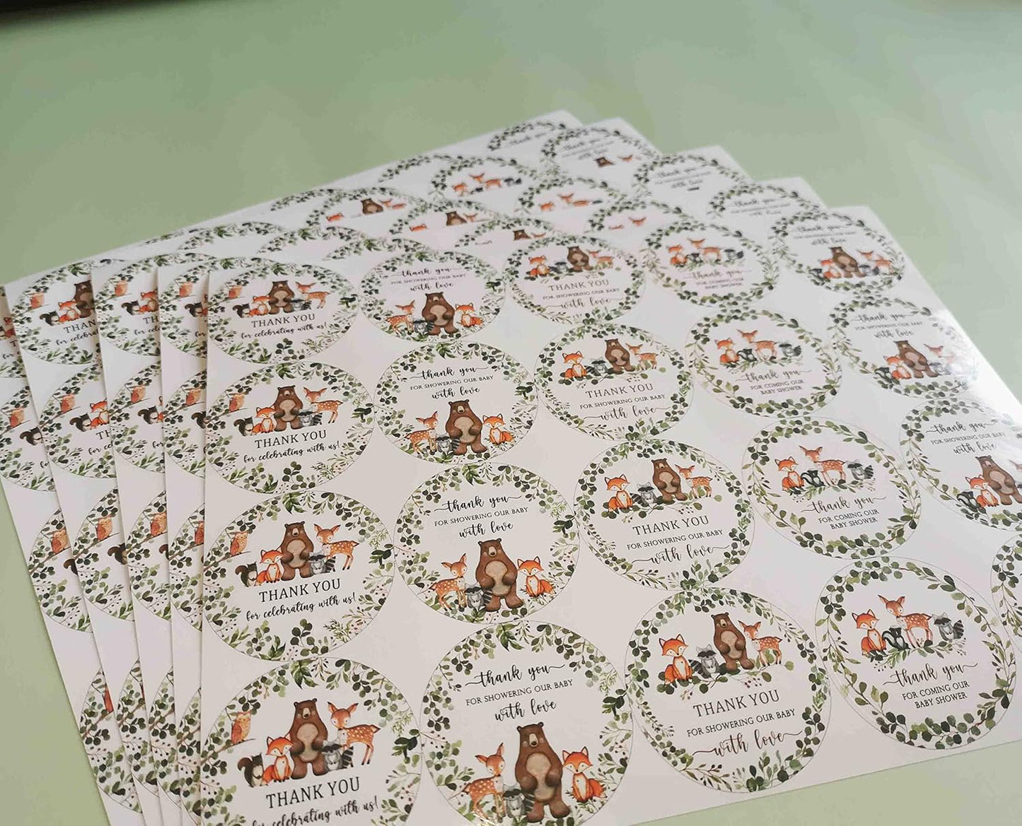 80 Woodland Thank You Favor Stickers, 2" Forest Animals Baby Shower Sticker | Woodland Baby Shower Party Decorations