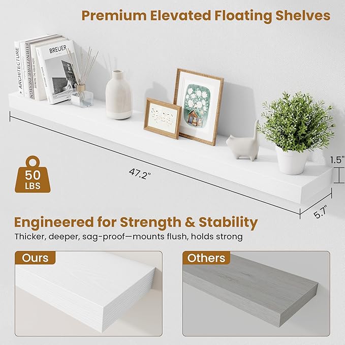 Fun Memories Floating Shelves 48 Inch, Extra Large Wood Shelf Set of 2 - Image 2