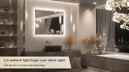 Keonjinn 40"x30" LED Backlit Mirror, Lighted Bathroom Mirrors for Over Sink | Tempered Glass Beveled Edge, Dimmable 3 Color Lights, Defogging, Memory Function, Effortless French Cleat Installation, Salon