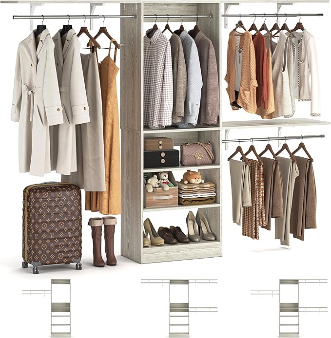 8FT Closet System with Shelves, Wall Mount Bedroom Wardrobe Walk-in Closet by iSunirm
