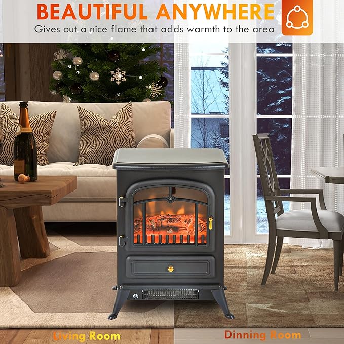 HOMCOM 22" Electric Fireplace Heater, Freestanding Fire Place Stove - Image 8