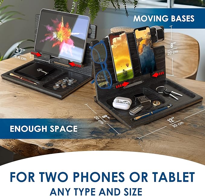 BarvA Two Phone Docking Station | Night Stand Desk Organizer | Wood Nightstand - Image 3