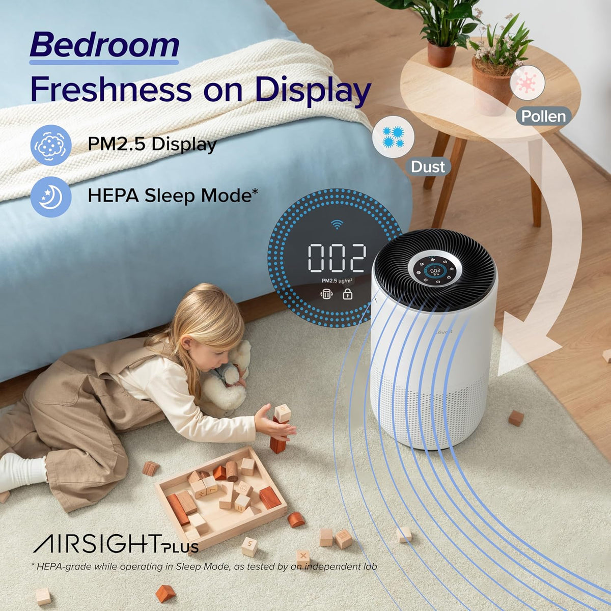 levoit smart air purifiers for home large room, close-up detail