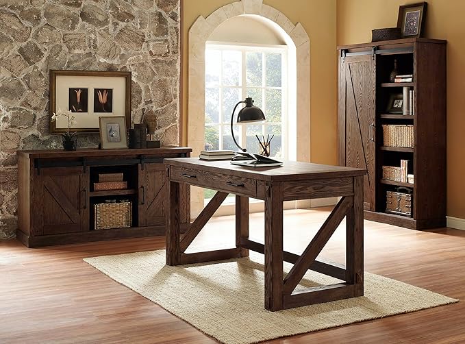 Avondale 60" TV Console Barn Door Entertainment Stand Wood Accent Cabinet Brown - Image 2
