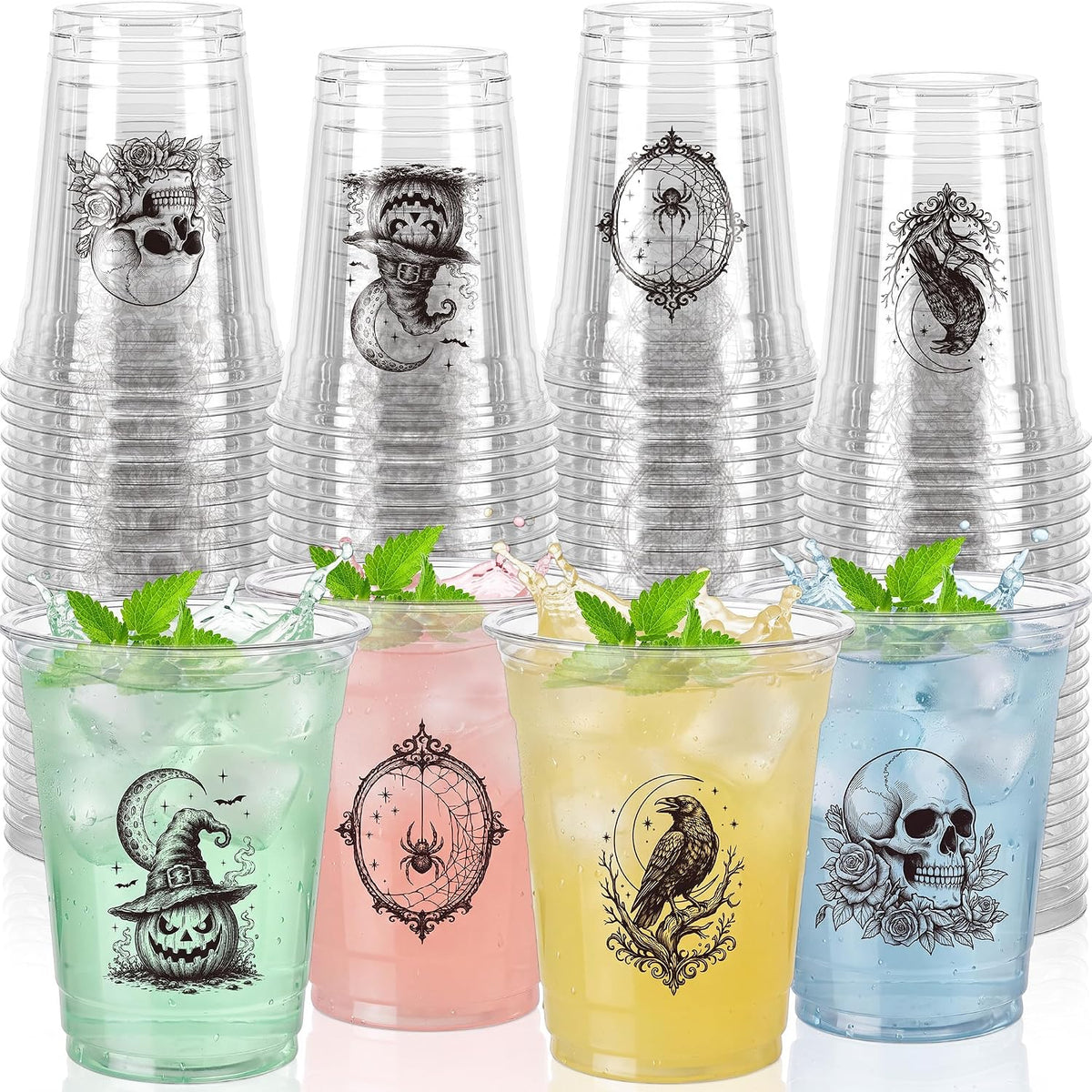 SiliFine 100 Pcs 12 oz Halloween Plastic Cups, Halloween Party Supplies