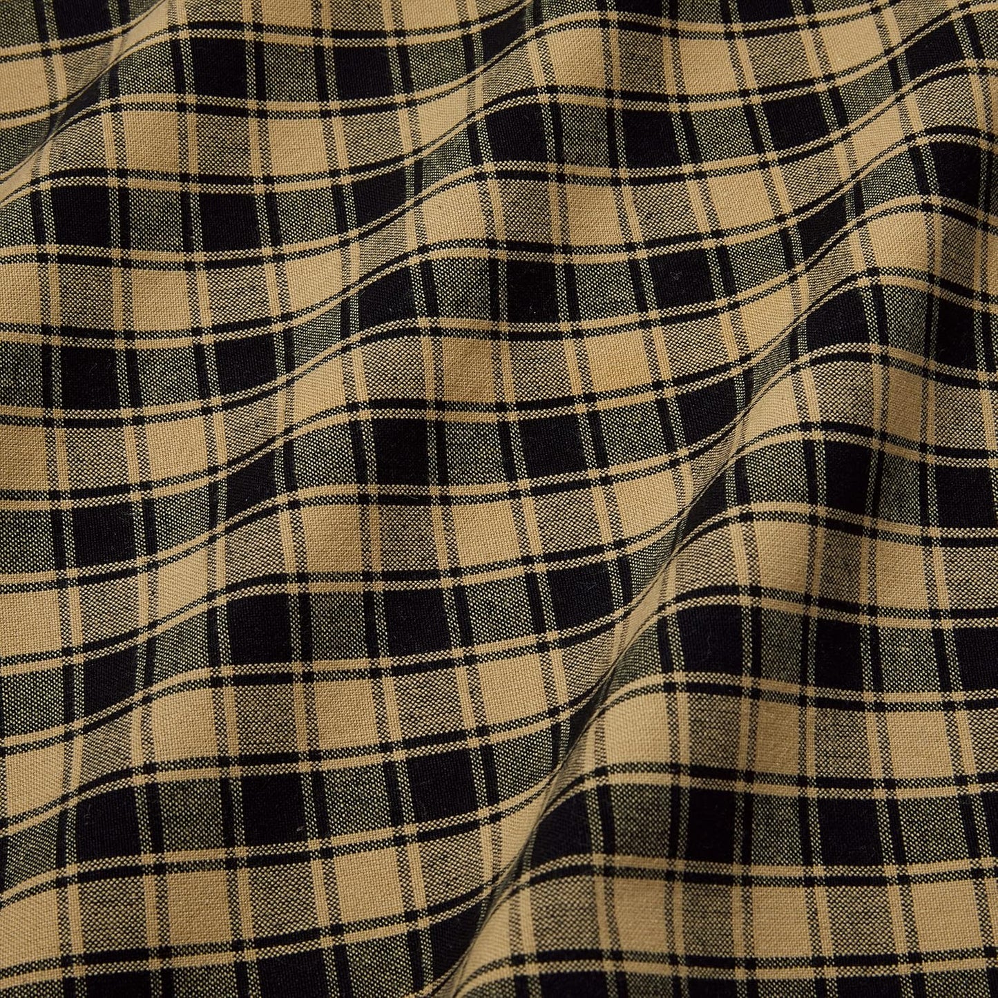 Black and Tan French Check Cafe Curtains Woven Cotton 28 Inches W x 30 Inches L, Set of 2