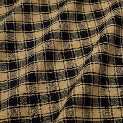 Black and Tan French Check Cafe Curtains Woven Cotton 28 Inches W x 30 Inches L, Set of 2