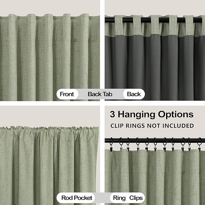 KOUFALL Extra Long 108 Inch Curtains Linen Blackout, Sage Green Thermal Heat - Image 5