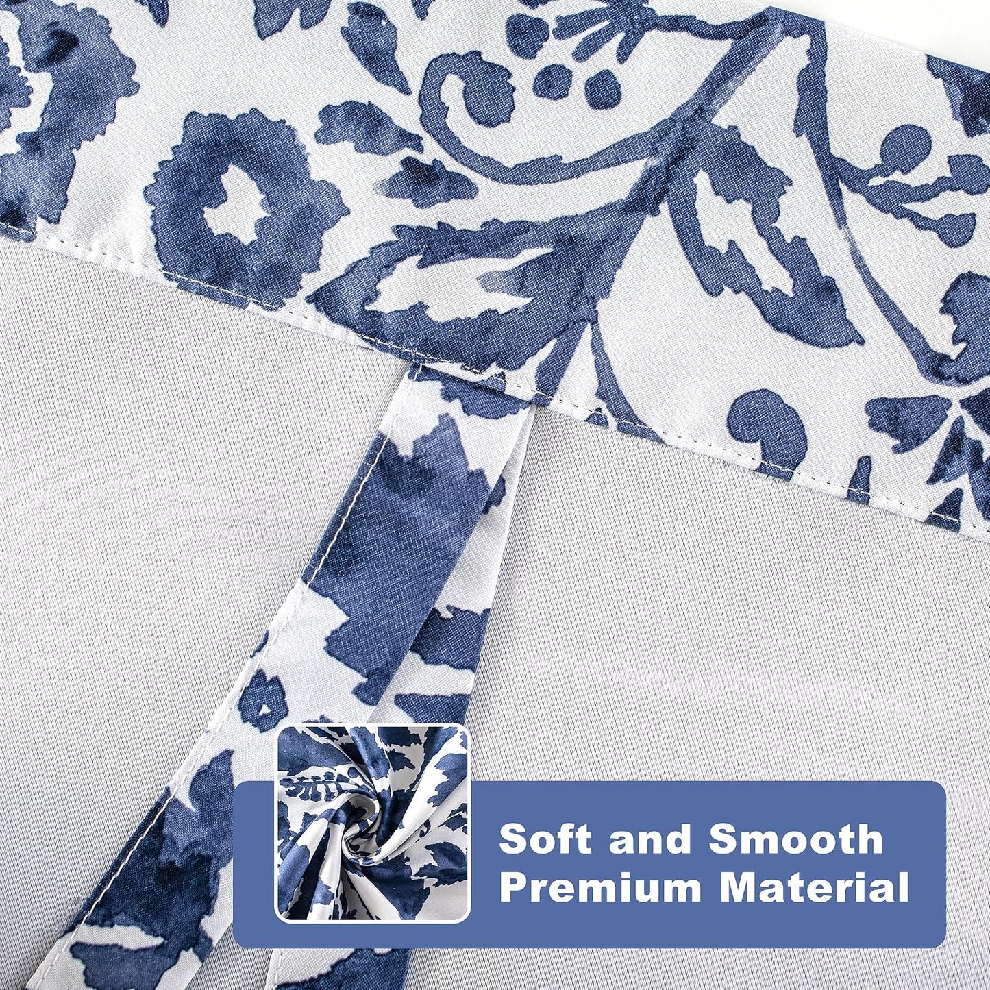DriftAway Julia Watercolor Blooming Flower Floral Tie Up Curtain Thermal Insulated Blackout Window Adjustable Balloon Curtain Shade for Small Window Rod Pocket Single 31 Inch by 47 Inch Navy