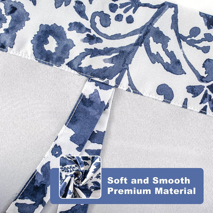 DriftAway Julia Watercolor Blooming Flower Floral Tie Up Curtain Thermal Insulated Blackout Window Adjustable Balloon Curtain Shade for Small Window Rod Pocket Single 31 Inch by 47 Inch Navy
