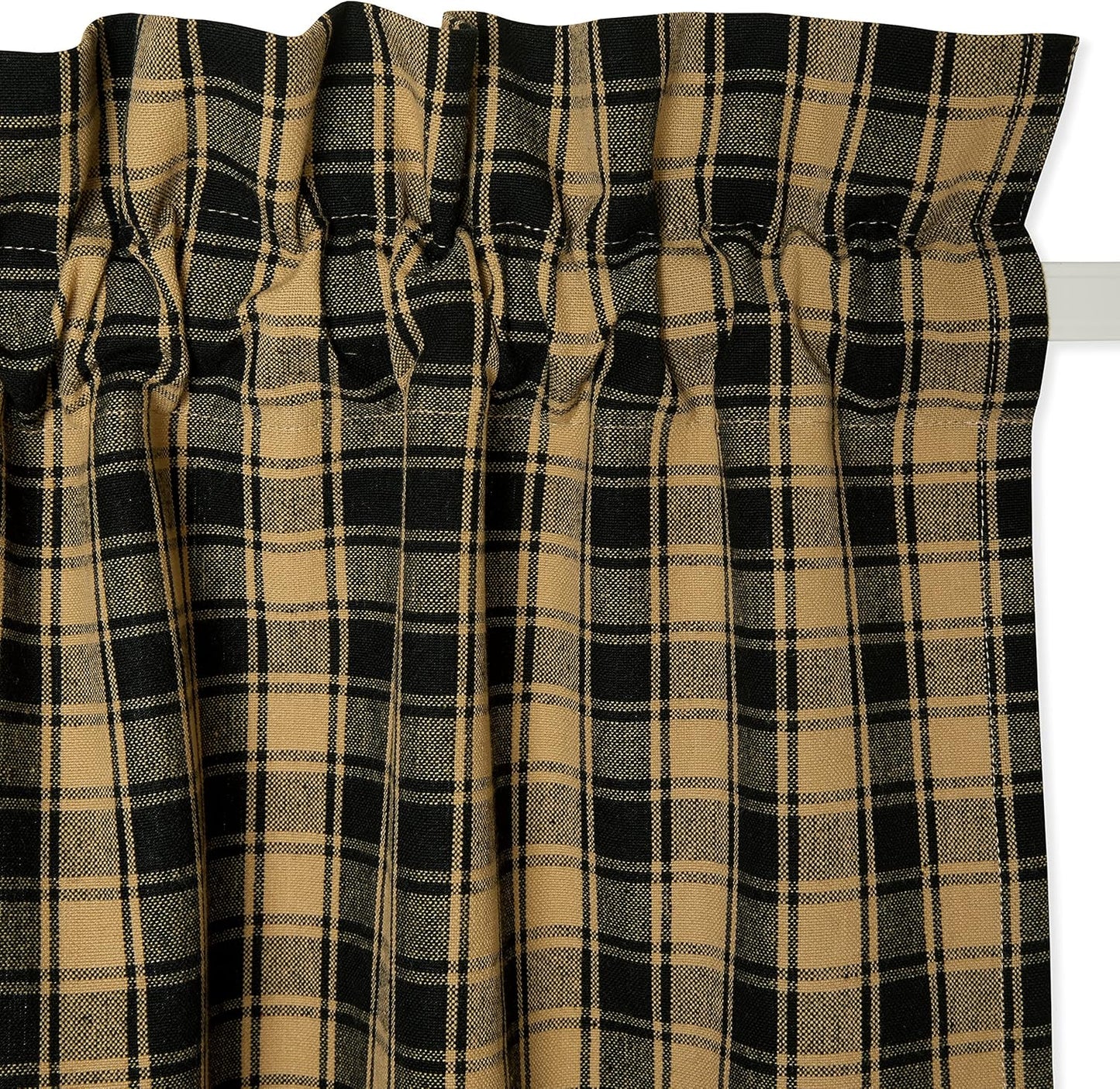 Black and Tan French Check Cafe Curtains Woven Cotton 28 Inches W x 30 Inches L, Set of 2