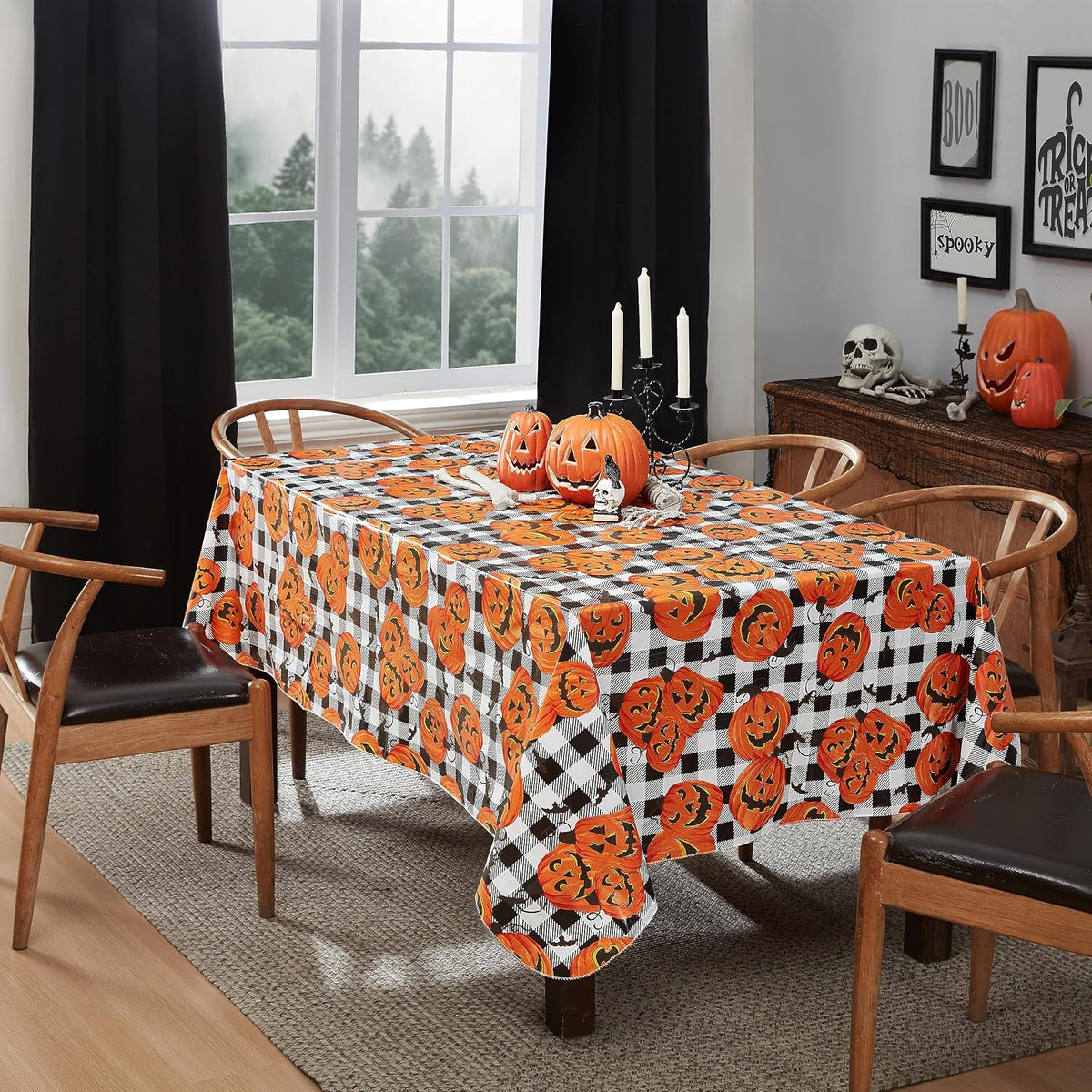 Newbridge Halloween Jack O’ Lantern 60x120 Inch Rectangle Vinyl Tablecloth