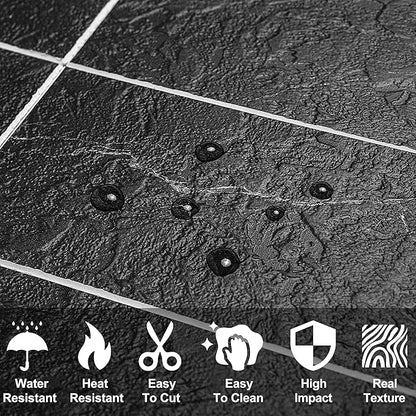AULIGET Faux Stone Backsplash Peel and Stick PVC Tile, 3 Inch x 6 Inch Black - Image 3