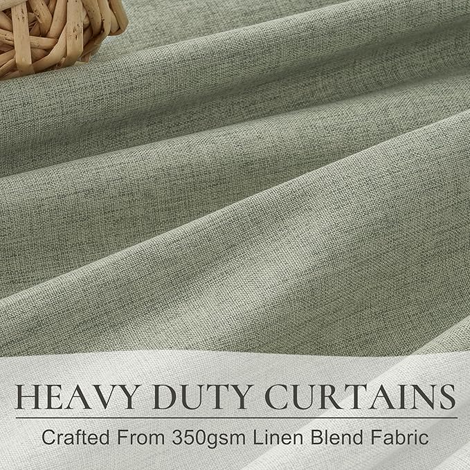Sage Green Blackout Linen Curtains 92 Inches Long - Image 3