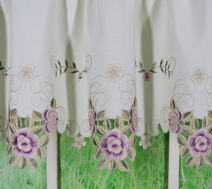 Today's Curtain Verona Reverse Embroidery Swag, 38", Ecru/Rose, 60"W X 38"L