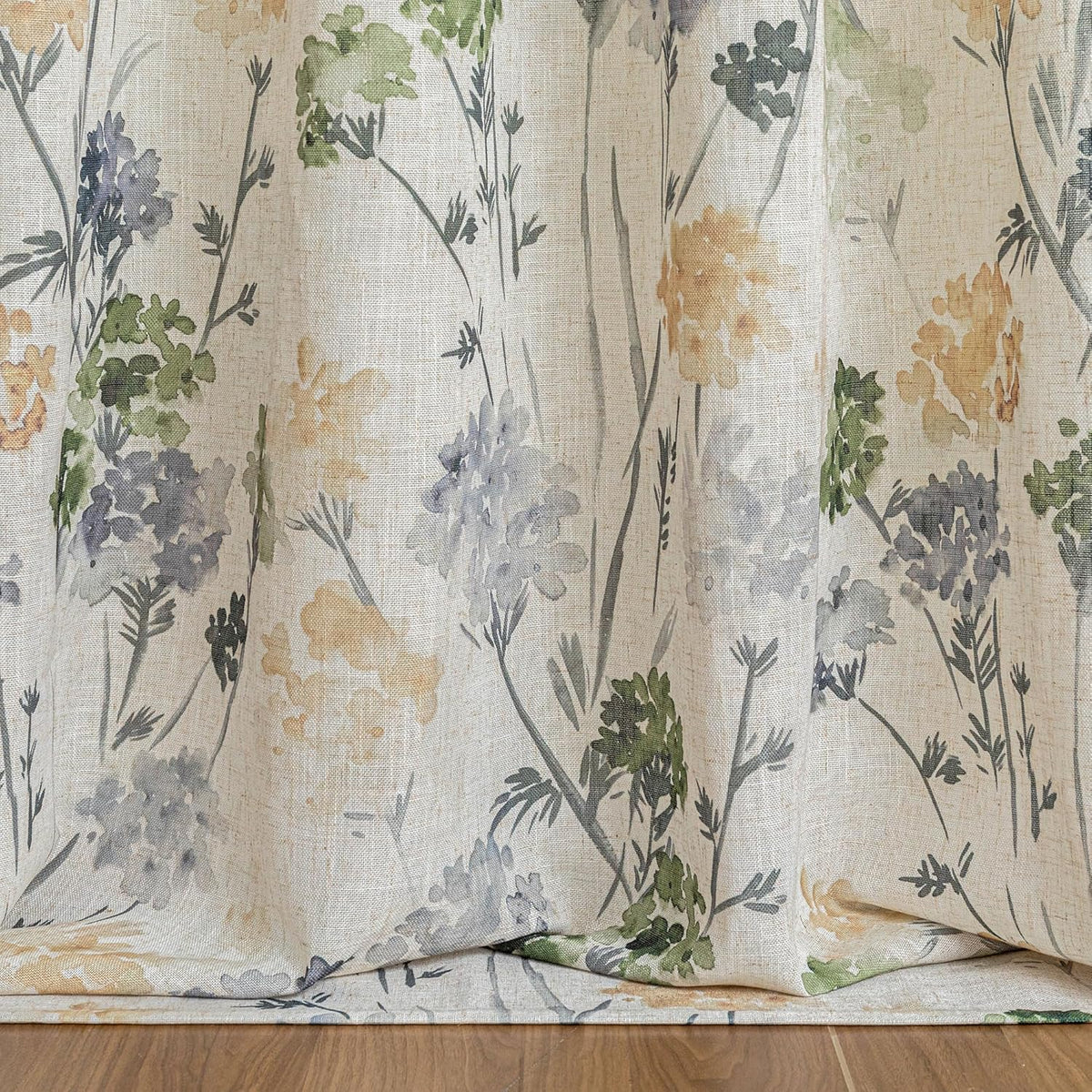 MYSKY HOME Sage Green Floral Linen Spring Curtains 84 inch Long 2 Panels Set Semi Sheer Light Filtering Farmhouse Flower Pattern Grommet Top for Living Room Bedroom, 52" W Each Panel