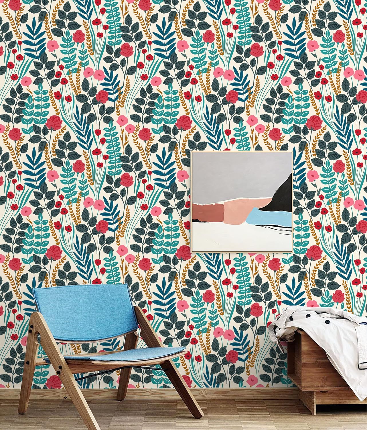 Floralplus Boho Wallpaper Peel and Stick Floral Wallpaper for Bathroom | Removable Renter Friendly Wallpaper Floral Tropical Leaf Contact Paper for Cabinet Home Decor, 17.5 x 118 in