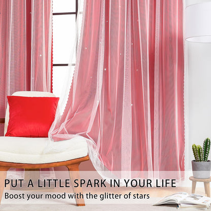 XiDi Red Black Out Curtains for Bedroom Windows Girls Bedroom Decor, Unicorn Curtains for Kids Room 2 Panel 34/84/2