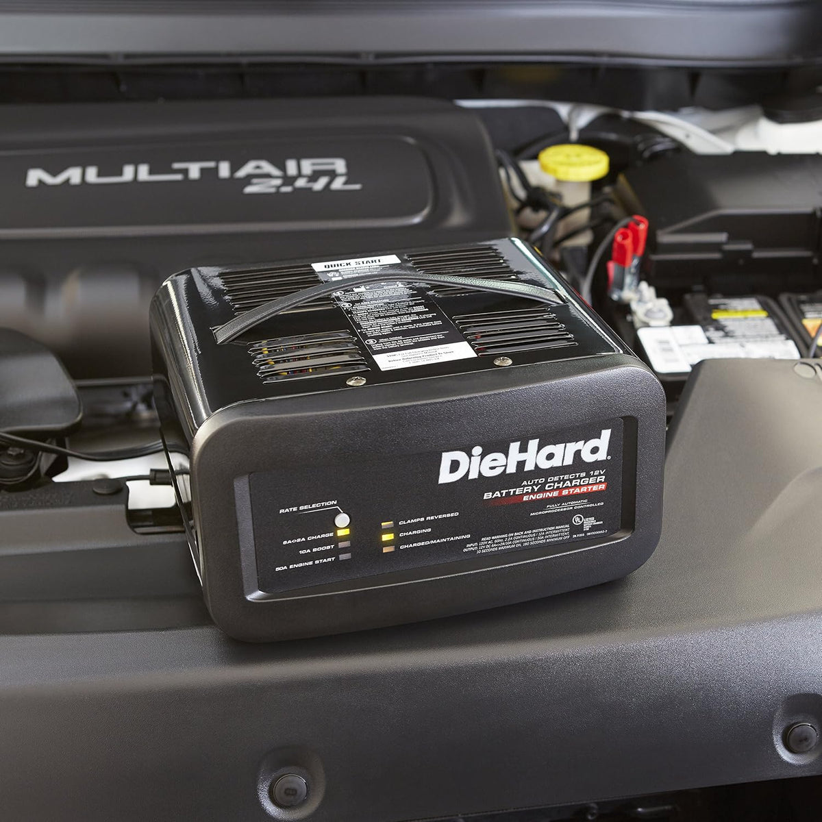 DieHard 71323 12V Shelf Smart Battery Charger and 10/50A Engine Starter, Black