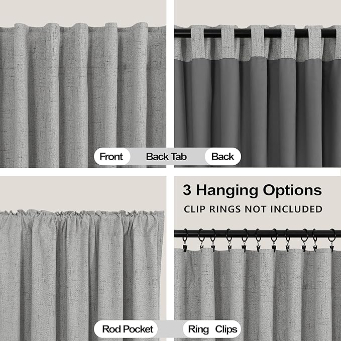 KOUFALL Linen Grey Curtains Blackout - Image 4