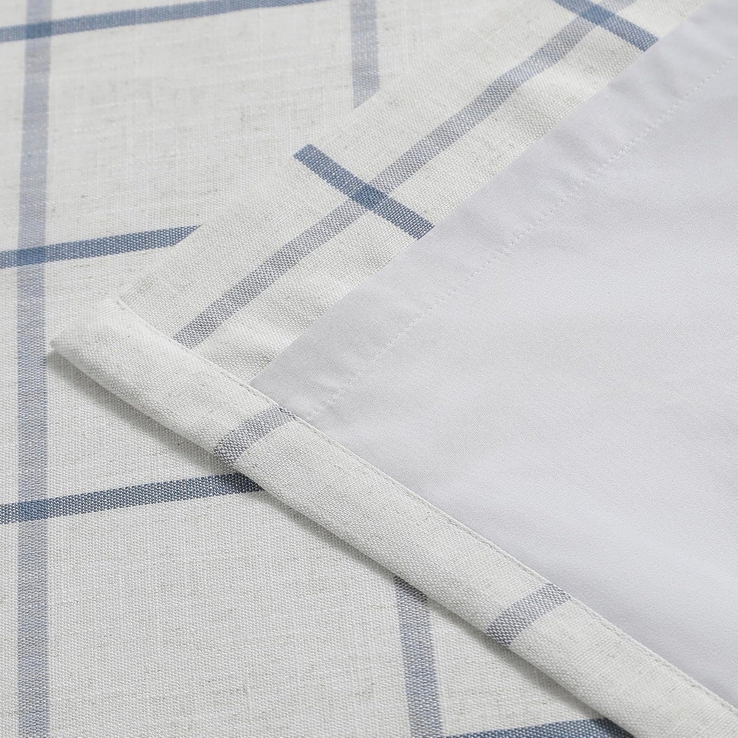 Vision Home Blue Plaid Linen Pinch Pleated Full Blackout Curtains Checkered Thermal Insulated Window Panels 90 inch for Bedroom Living Room Darkening Rustic Pinch Pleat Drapes with Hooks 40" Wx90 Lx2