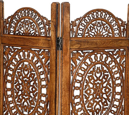 Lightnpro Wood Heart Design Handmade Hinged Foldable Partition 4 Panel Room - Image 4