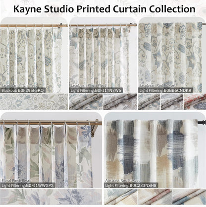 Kayne Studio Jacobean Floral Pinch Pleated Light Filtering Curtains 84 Inch | Blue Grey Boho Botanical Leaf Printed Vintage Farmhouse Drapes,Living Room Bedroom Back Tab Window Treatment,40"x84",2 Panels