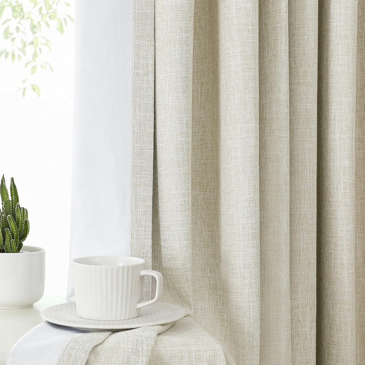 Central Park Sand Pinch Pleat Blackout Curtain Panel with Hooks, 40"x102"x2 | with Full Blackout Liner, Linen Textured, Energy Efficient, Noise Reducing, Window Treatment Drape, Living Room Bedroom