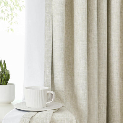 Central Park Sand Pinch Pleat Blackout Curtain Panel with Hooks, 40"x102"x2 | with Full Blackout Liner, Linen Textured, Energy Efficient, Noise Reducing, Window Treatment Drape, Living Room Bedroom